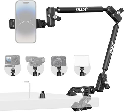 EMART 21" Magic Arm Clamp Kit,Overhead Camera Mount with C Clamp 1/4" Screw | Articulating Desktop Boom Arm with 1/4"&3/8" Screws, Articulating Boom Arm for Webcam Monitors Mics Streaming Recording Video in Kuwait