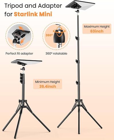 Starlink Mini Tripod Mount with Adapter,Featuring Adjustable Height and 360° Angle Adjustment, Tripod mounting kit,Compatible with Starlink Mini Satellites. Ideal for Camping and RV Travel. in Kuwait