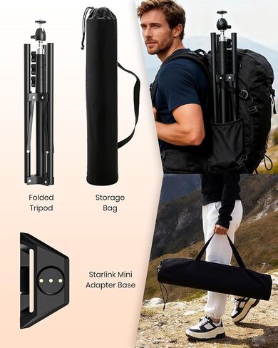 Starlink Mini Tripod Mount with Adapter,Featuring Adjustable Height and 360° Angle Adjustment, Tripod mounting kit,Compatible with Starlink Mini Satellites. Ideal for Camping and RV Travel. in Kuwait