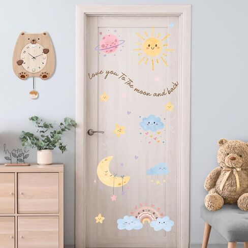 Mfault Watercolor Sun Rainbow Cloud Wall Decals Stickers | Love You to The Moon and Back Planet Stars Nursery Decorations Kids Bedroom Art, Heart Polka Dots Girls Boys Baby Toddler in Kuwait