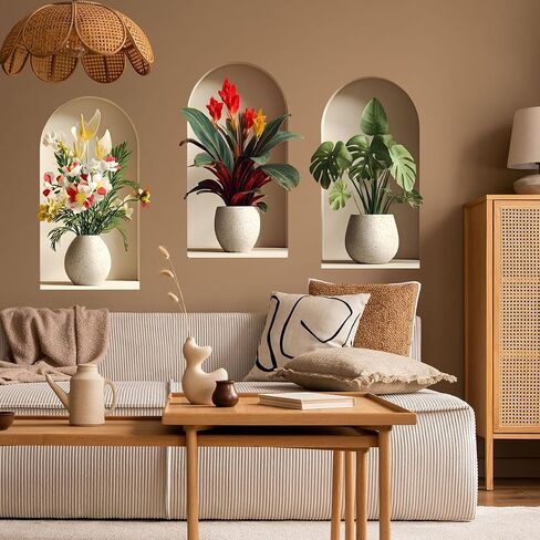 3D Potted Plants Wall Stickers，Green Plants Wall Decals，Peel and Stick 3D Magic Art Sticker，for Living Room Bedroom Aisle Entrance Sofa Backdrop Yoga Room Home Decor (Colorful) in Kuwait