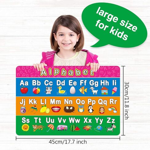 Patelai 4 Pcs Kids Placemats for Dining Table Educational Preschool Toddler Placemat,learning,non Slip,washable,reusable,plastic,for Nursery Home Kindergarten Classroom(Alphabet, Shape, Color, Number) in Kuwait
