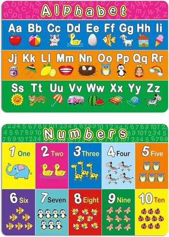 Patelai 4 Pcs Kids Placemats for Dining Table Educational Preschool Toddler Placemat,learning,non Slip,washable,reusable,plastic,for Nursery Home Kindergarten Classroom(Alphabet, Shape, Color, Number) in Kuwait