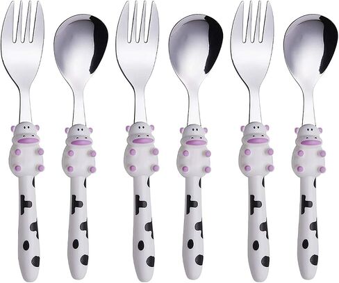 ANNOVA Kids Silverware 6 Pieces Set Children's Flatware - Stainless Steel Cutlery - 3 x Safe Forks, 3 x Dinner Spoons - Safe Toddler Utensils Without Knives for Lunch Box BPA Free (Frog x 6 PCS) in Kuwait