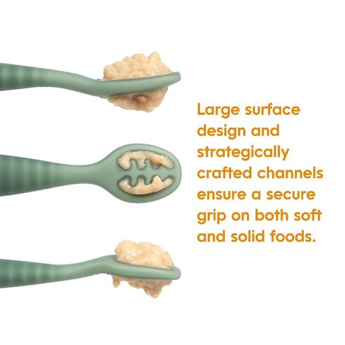 NumNum Baby Spoons GOOtensils Pre-Spoon 12+ Months, 2-Pack Green | Stage 2 Silicone Self Feeding Pre Spoon Utensils For Toddlers 12 Months Plus, BPA Free Baby Led Weaning Spoons in Kuwait