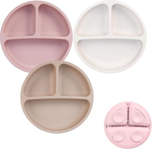 Suction Plates for Baby & Toddler & kids,Food Silicone,3 Pack | Non toxic,Non-Slip, Baby food & shower & dinner plates, Divided plates and bowls, Dishwasher Safe, Dinnerware & Snack Dishes in Saudi Arabia