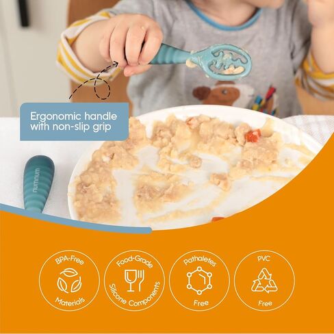 NumNum Baby Spoons GOOtensils Pre-Spoon 12+ Months, 2-Pack Green | Stage 2 Silicone Self Feeding Pre Spoon Utensils For Toddlers 12 Months Plus, BPA Free Baby Led Weaning Spoons in Kuwait
