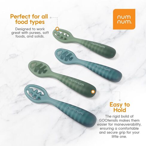 NumNum Baby Spoons GOOtensils Pre-Spoon 12+ Months, 2-Pack Green | Stage 2 Silicone Self Feeding Pre Spoon Utensils For Toddlers 12 Months Plus, BPA Free Baby Led Weaning Spoons in Kuwait