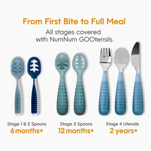 NumNum Baby Spoons GOOtensils Pre-Spoon 12+ Months, 2-Pack Green | Stage 2 Silicone Self Feeding Pre Spoon Utensils For Toddlers 12 Months Plus, BPA Free Baby Led Weaning Spoons in Kuwait