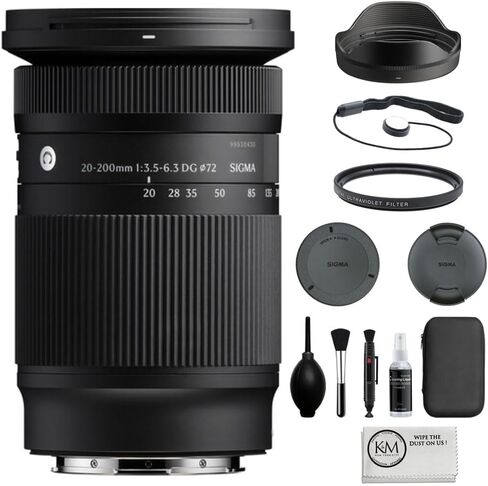 Sigma 20-200mm f/3.5-6.3 DG Contemporary Lens Compatible with Sony E Mount (Full Frame) Bundle with UV Filter + Lens Cap Keeper + Cleaning Kit + Cleaning Cloth (5 Items) in Kuwait