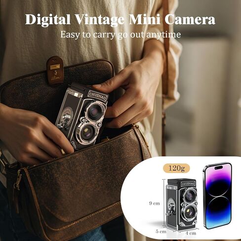 CHUZHAO Digital Camera Retro Portable Mini Vintage Camera Digital TLR Vintage Old Style Camera with 12MP Photos 1080P FHD Video Auto Focus - Black in Kuwait