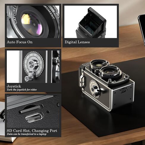 CHUZHAO Digital Camera Retro Portable Mini Vintage Camera Digital TLR Vintage Old Style Camera with 12MP Photos 1080P FHD Video Auto Focus - Black in Kuwait