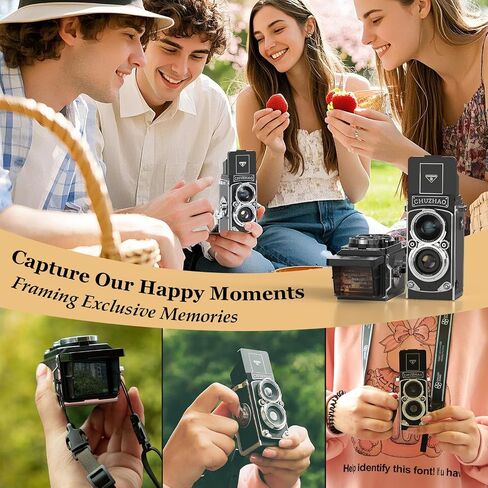 CHUZHAO Digital Camera Retro Portable Mini Vintage Camera Digital TLR Vintage Old Style Camera with 12MP Photos 1080P FHD Video Auto Focus - Black in Kuwait