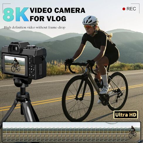 True 8K Digital Cameras for Photography 64MP - WiFi, Wide-Angle & Macro Lens, 16X Zoom Autofocus, 3" 180° Flip Screen, 64GB Card, Vlogging Camera for YouTube Travel(Black) in Kuwait