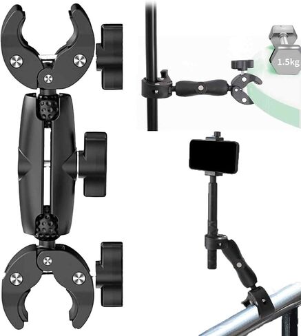 Double Clamp Mount Umbrella Crab Camera Pole Clamp Holder, Magic Arm for Chair Umbrella Clip, 360° Stroller Umbrella Mount, Wheelchair Clamp, Photo Studio Light Stand in Kuwait