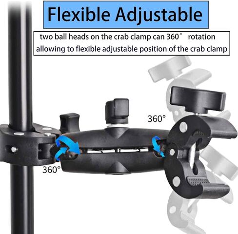 Double Clamp Mount Umbrella Crab Camera Pole Clamp Holder, Magic Arm for Chair Umbrella Clip, 360° Stroller Umbrella Mount, Wheelchair Clamp, Photo Studio Light Stand in Kuwait