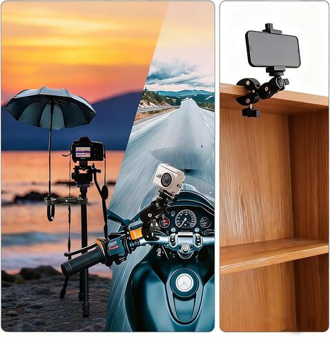 Double Clamp Mount Umbrella Crab Camera Pole Clamp Holder, Magic Arm for Chair Umbrella Clip, 360° Stroller Umbrella Mount, Wheelchair Clamp, Photo Studio Light Stand in Kuwait