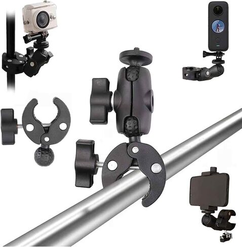 Double Clamp Mount Umbrella Crab Camera Pole Clamp Holder, Magic Arm for Chair Umbrella Clip, 360° Stroller Umbrella Mount, Wheelchair Clamp, Photo Studio Light Stand in Kuwait