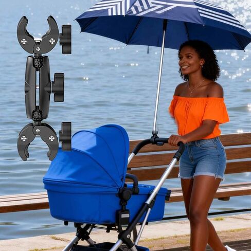 Double Clamp Mount Umbrella Crab Camera Pole Clamp Holder, Magic Arm for Chair Umbrella Clip, 360° Stroller Umbrella Mount, Wheelchair Clamp, Photo Studio Light Stand in Kuwait