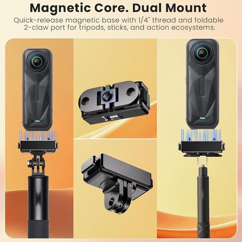 1/4" Magnetic Quick Release Adapter with Mechanical Lock for Insta360 X5/X4 Air/Ace Pro 2/Ace Pro/Ace, Aluminum Base, Heavy Duty Anti-Drop Camera Mount in Kuwait