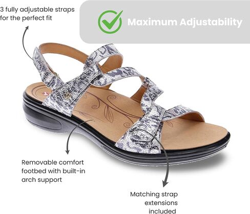 Revere Emerald 3 Women’s Sandals - Premium Soft Leather, Adjustable Straps & Contoured Footbed - Orthotic Arch Support for Stylish Comfort & All-Day Wear Silver Safari 9-9.5 W US in Kuwait