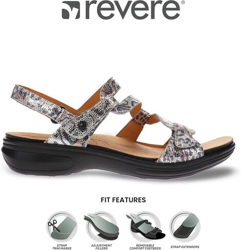 Revere Emerald 3 Women’s Sandals - Premium Soft Leather, Adjustable Straps & Contoured Footbed - Orthotic Arch Support for Stylish Comfort & All-Day Wear Silver Safari 9-9.5 W US in Kuwait