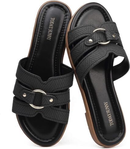 todaysunny Womens Flat Sandals Dressy Comfortable Open Toe Slip On Slide Sandals For Summer Beach Sandalias de Mujer in Kuwait