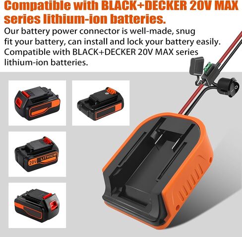 2 Packs Power Wheel Adapter for Black and Decker 20V Battery Converter Kit with Fuses & 14AWG Wire | Power Connector for for DIY Rc Car Toys, Robotics and Rc Truck in Kuwait