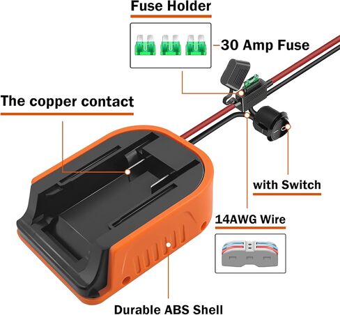 2 Packs Power Wheel Adapter for Black and Decker 20V Battery Converter Kit with Fuses & 14AWG Wire | Power Connector for for DIY Rc Car Toys, Robotics and Rc Truck in Kuwait