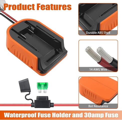 2 Packs Power Wheel Adapter for Black and Decker 20V Battery Converter Kit with Fuses & 14AWG Wire | Power Connector for for DIY Rc Car Toys, Robotics and Rc Truck in Kuwait