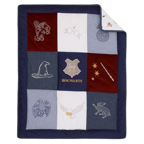 Warner Brothers Harry Potter Welcome Little Wizard Navy, Burgundy, Denim Blue and White, Appliqued 3 Piece Crib Bedding Set - Comforter, Fitted Crib Sheet, and Crib Skirt in Kuwait