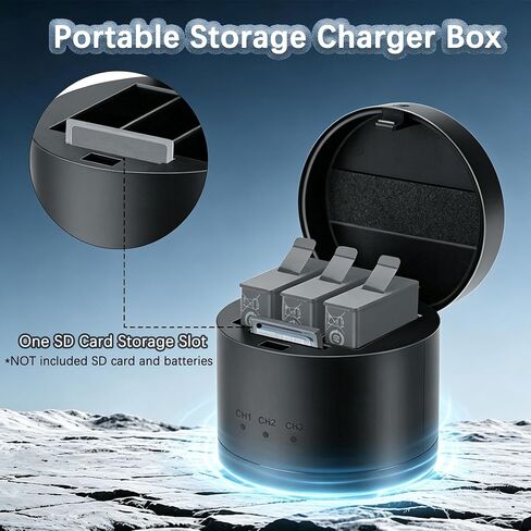 Battery Charger for Gopro 8, GoPro Hero8, Hero7, Hero6, Hero5, Hero 2018 | compatible with Hero 5, Hero6, Hero 7, Hero 8 Hero 2018 battery, Three-port design, SD card slot, multiple charging methods in Kuwait