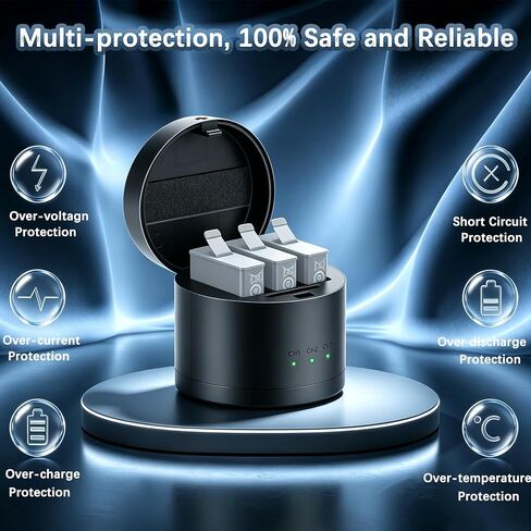 Battery Charger for Gopro 8, GoPro Hero8, Hero7, Hero6, Hero5, Hero 2018 | compatible with Hero 5, Hero6, Hero 7, Hero 8 Hero 2018 battery, Three-port design, SD card slot, multiple charging methods in Kuwait