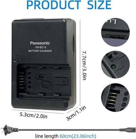 VW-BC10 Battery Charger for VW-VBL090 VW-VBK180 Battery | Compatible with Panasonic HC-V500M HDC-SD40 HC-WXF1 WX990M VX870 WX970M W850 W580 V800 V770 V380 V520 V270 V180 V130 in Kuwait