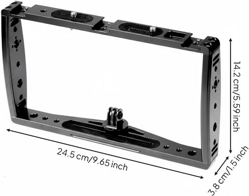 Camera Support Bracket Sports Cam Cage Holder Aluminum Alloy Handheld Vlog Frame Multi Device Compatibility Quick Setup for Videography Action Filming Outdoor Scene, Black, Black + Adapter in Kuwait
