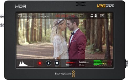 Blackmagic Design Video Assist 5 in 12 G-SDI/HDMI HDR Recording Monitor (HYPERD/AVIDA12/5Hdr) + 64GB UHS-II Card + 2 x NPF-550 Battery + Cleaning Kit + Charger + 2 x HD Cable (8pc Bundle) in Kuwait