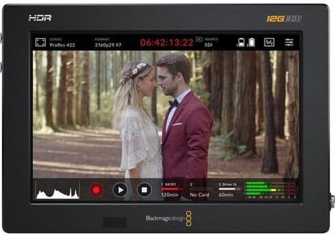 Blackmagic Design Video Assist 7 inch 12G-SDI/HDMI HDR Recording Monitor (HYPERD/AVIDA12/7HDR) + 64GB UHS-II Card + 2 x NPF-550 Battery + Cleaning Kit + Charger + 2 x HD Cable (8pc Bundle) in Kuwait