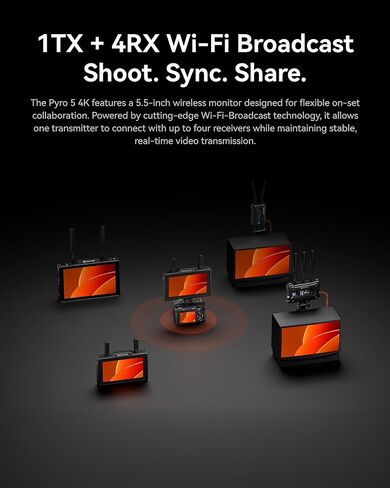 Hollyland Pyro 5 4K | Camera Field Monitor, HDMI & SDI, 60ms Latency, 1300ft Range, Auto Dual-Band Hopping, With 3D LUTs, Recording, Vector Scope in Kuwait