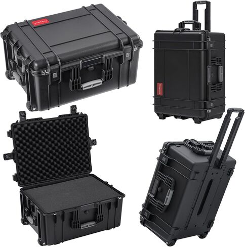 Regetek Rolling Hard Case with Foam,26 x 20 x 13 Inch, Equipment Case with Wheels and 4 Handles for camera, Drone,tool, electronics,Shockproof, Waterproof, TSA Friendly, Inner 22.64"X 16.73"X9.84" in Kuwait