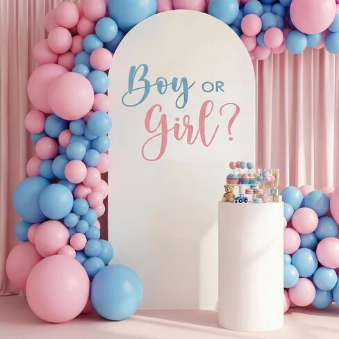 Moukeren Blue Pink Boy or Girl Gender Reveal Arch Decoration Backdrop Cover 6.6 ft Boy or Girl Sign Welcome Baby Gender Reveal Baby Shower Party Supplies Photoshoot Backdrop in Kuwait