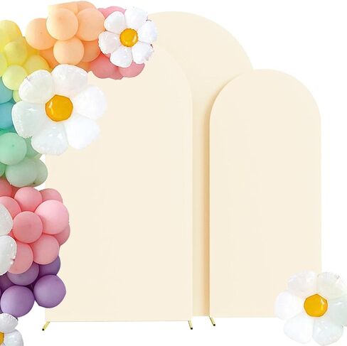 HAINARverS Set of 3 Wedding Spandex Arch Cover,Beige,6FT/6.6FT/7.2FT | Spandex Fitted Stretchy Arch Stand Covers,2 Sided Round Top Chiara Backdrop Cover For Birthday Party Banquet Baby Shower Deco in Kuwait