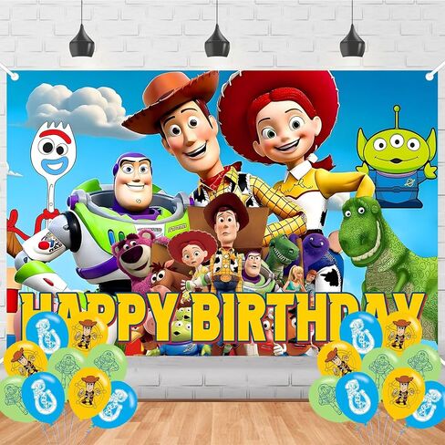 Toy Inspired Story Happy Birthday Backdrop Toy Inspired Story Banner Poster for Cartoon Theme Party Decorations Toy Inspired Story Birthday Supplies Background Studio Shoot Photo Props Booth in Kuwait