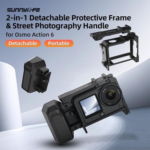 Sunnylife 2in1 Detachable Camera Grip Holder Street for DJI OSMO Action 6 Photography Handle Rabbit Cage Grip Accessories Kit in Kuwait