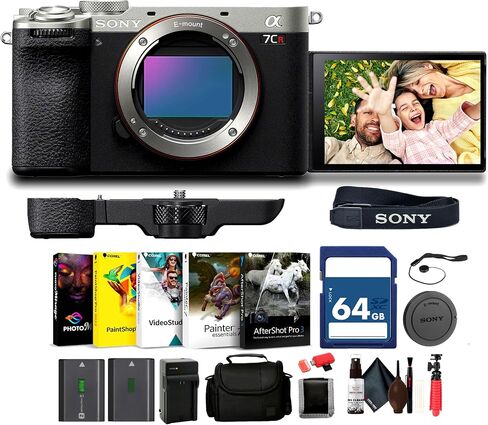 Sony Alpha A7CR Full-Frame Compact Mirrorless Camera (Silver) (ILCE-7CR/S) + 64GB Card + Bag + NP-FZ100 Compatible Battery + External Charger + Card Reader + Photo Software + More in Kuwait
