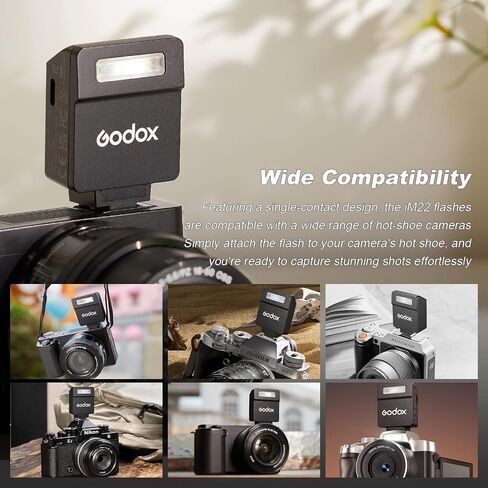 Godox iM22 Mini Camera Flash, Built-in 470mAh Lithium Battery with USB-C, 3s Recycle Time, 440 Full-Power Flashes, 5 Power Levels, Hot Shoe for Canon Nikon Sony Fujifilm Olympus Panasonic in Kuwait