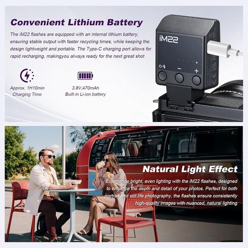 Godox iM22 Mini Camera Flash, Built-in 470mAh Lithium Battery with USB-C, 3s Recycle Time, 440 Full-Power Flashes, 5 Power Levels, Hot Shoe for Canon Nikon Sony Fujifilm Olympus Panasonic in Kuwait