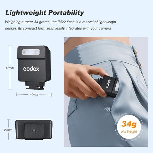 Godox iM22 Mini Camera Flash, Built-in 470mAh Lithium Battery with USB-C, 3s Recycle Time, 440 Full-Power Flashes, 5 Power Levels, Hot Shoe for Canon Nikon Sony Fujifilm Olympus Panasonic in Kuwait