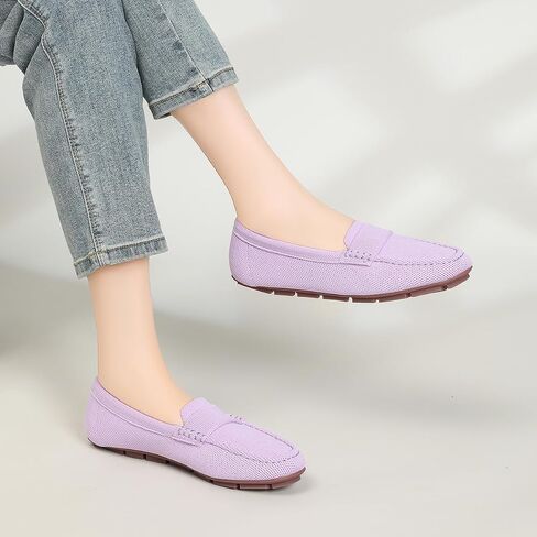 Women's Lightweight Knitted Loafers Casual Flat Shoes Comfortable Boat Shoes Flat Bottomed Breathable Shoes-Purple-8.5 in Kuwait