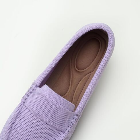 Women's Lightweight Knitted Loafers Casual Flat Shoes Comfortable Boat Shoes Flat Bottomed Breathable Shoes-Purple-8.5 in Kuwait