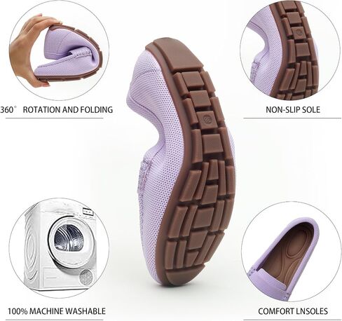 Women's Lightweight Knitted Loafers Casual Flat Shoes Comfortable Boat Shoes Flat Bottomed Breathable Shoes-Purple-8.5 in Kuwait